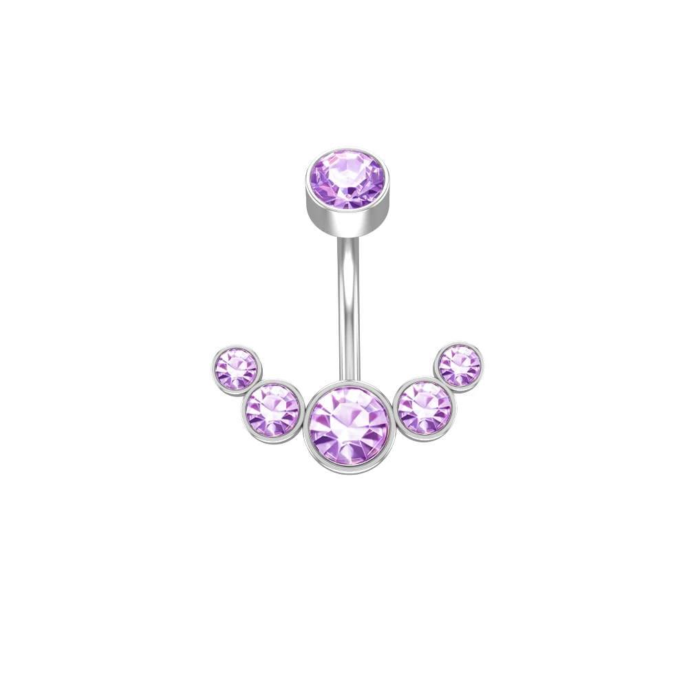 Pierścionek do pępka z 5 kryształami dangle — stal chirurgiczna 14G Imitacja rodowana