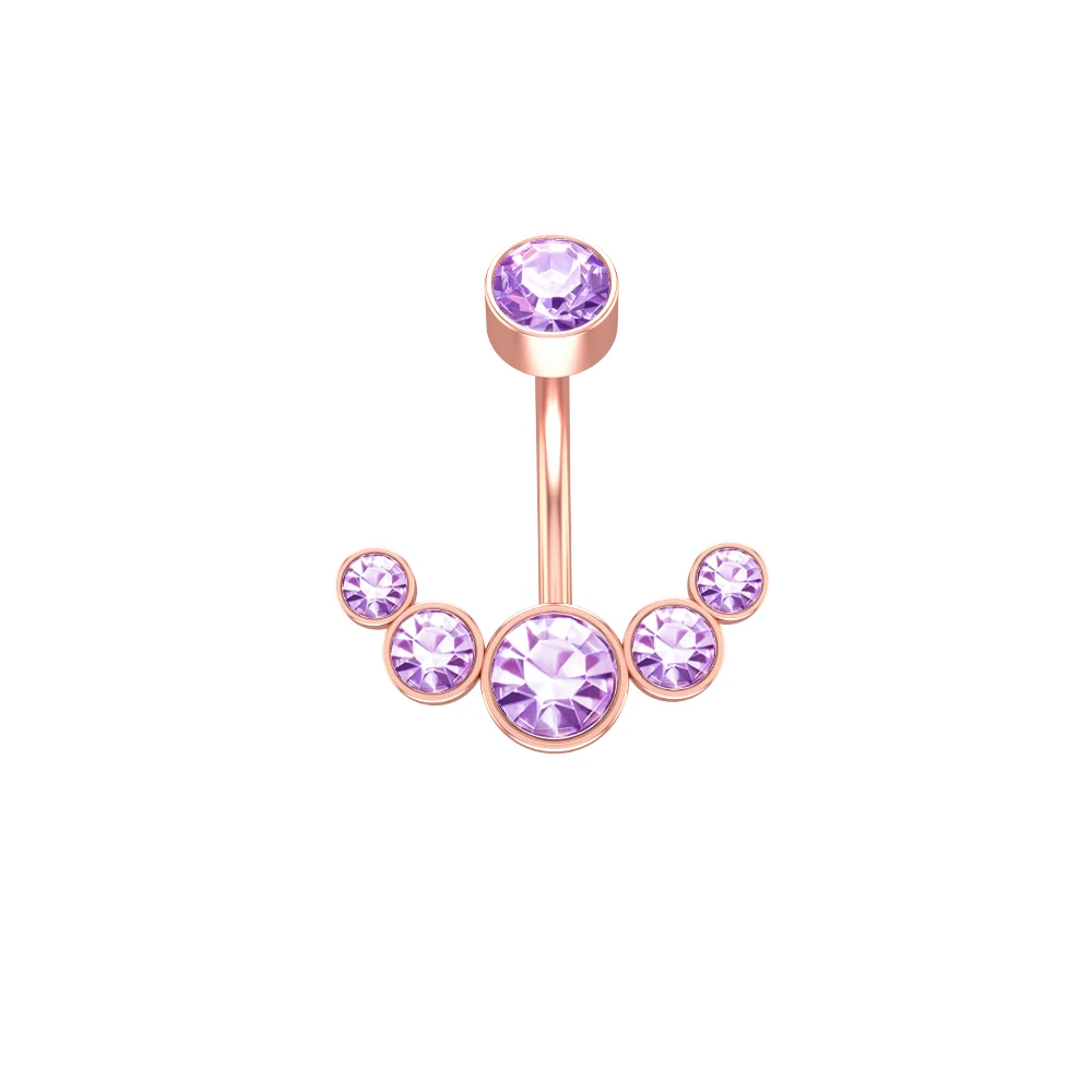 Pierścionek do pępka z 5 kryształami dangle — stal chirurgiczna 14G Platynowane