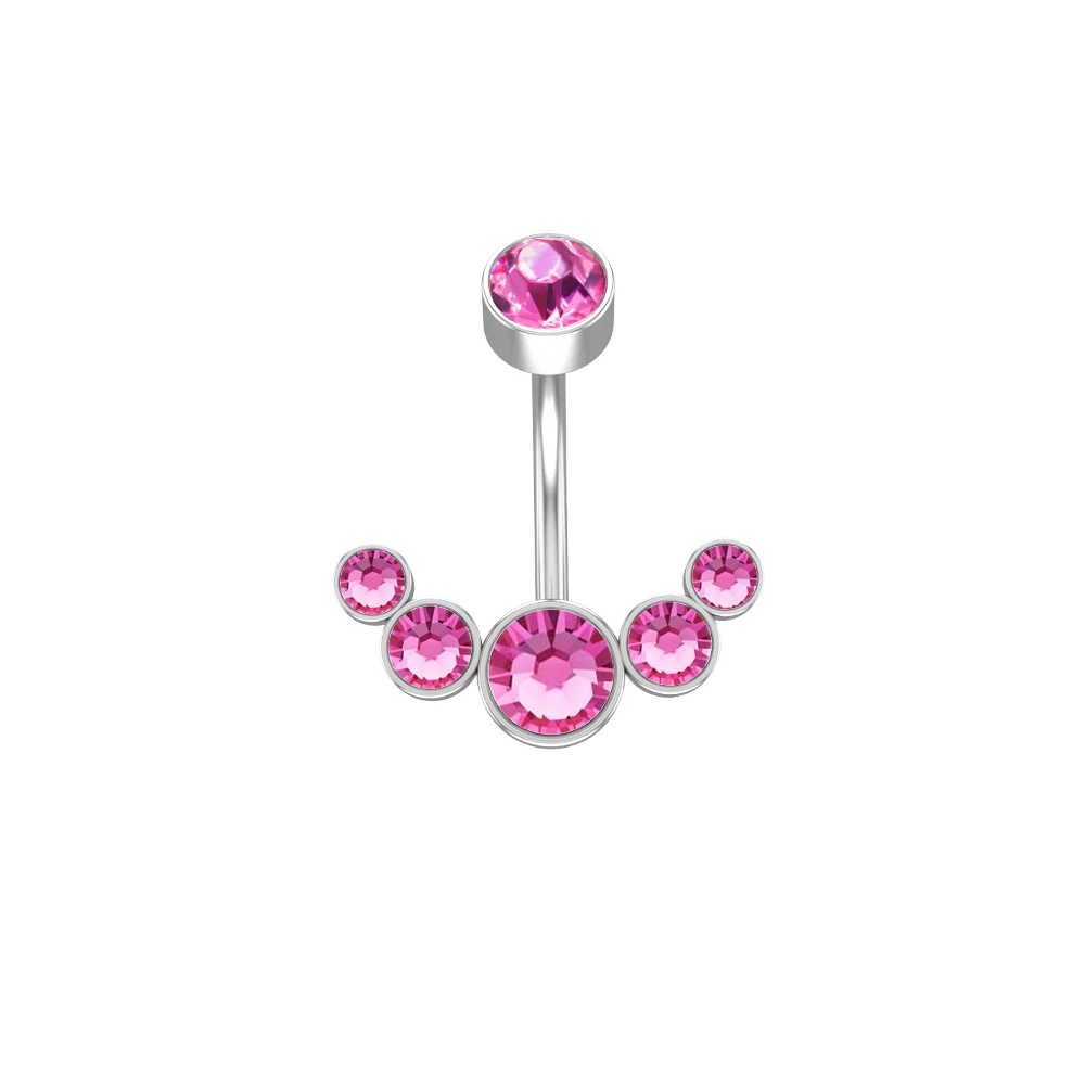Pierścionek do pępka z 5 kryształami dangle — stal chirurgiczna 14G Posrebrzane