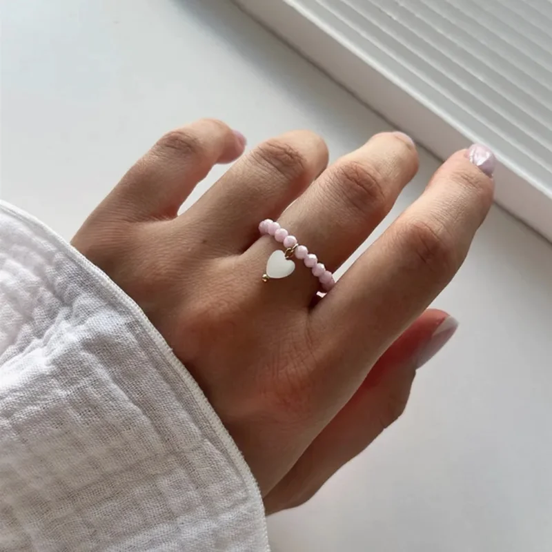 Pierścionek z perłami, minimalistyczny w stylu koreańskim Czarny