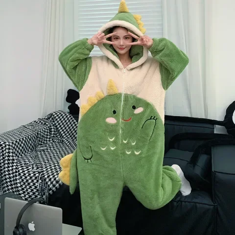 Piżama kigurumi dla par - polarowy kombinezon z kapturem Turkusowy