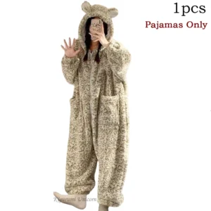 Piżama kigurumi jednorożec z kapturem dla kobiet Koralowa czerwona