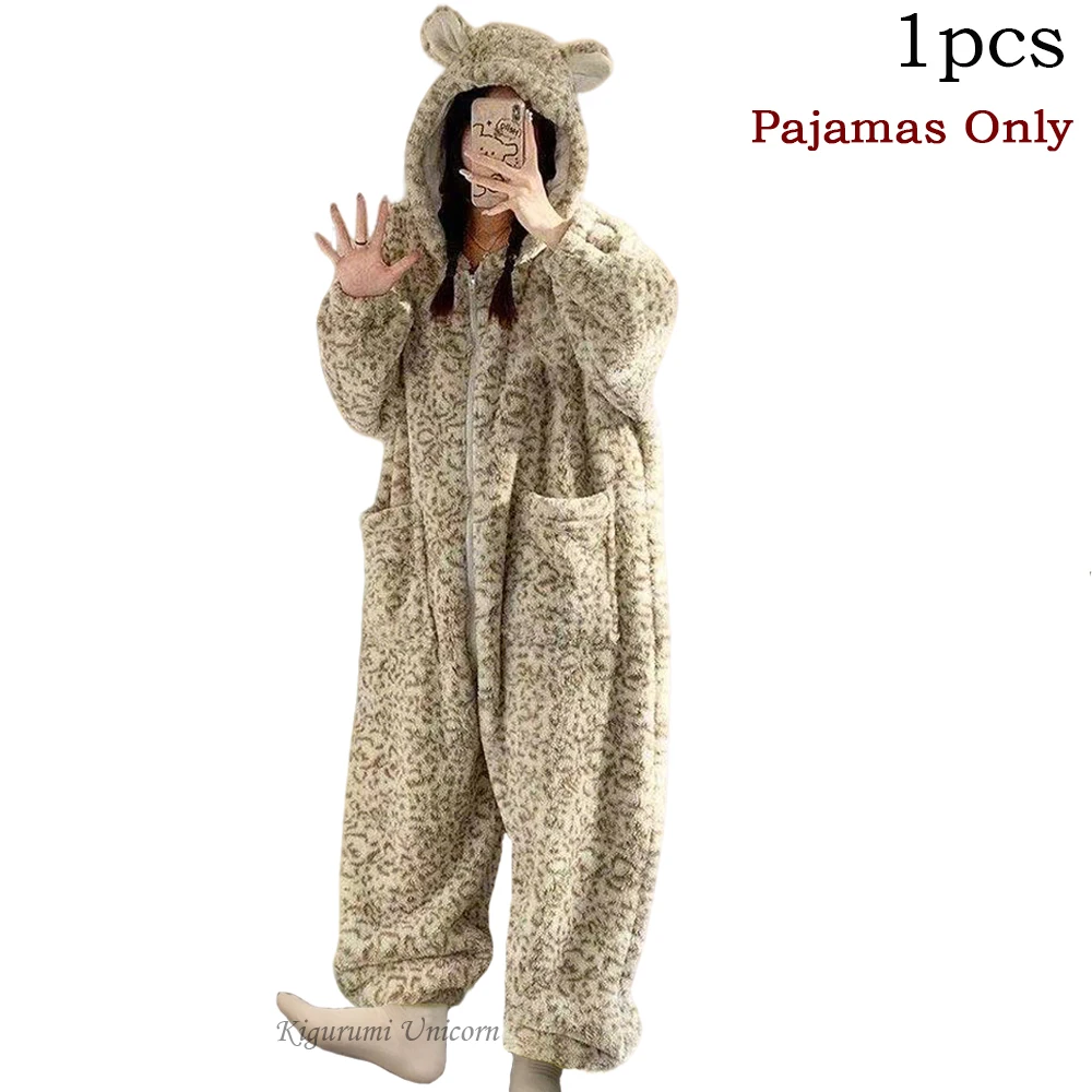 Piżama kigurumi jednorożec z kapturem dla kobiet Koralowa czerwona