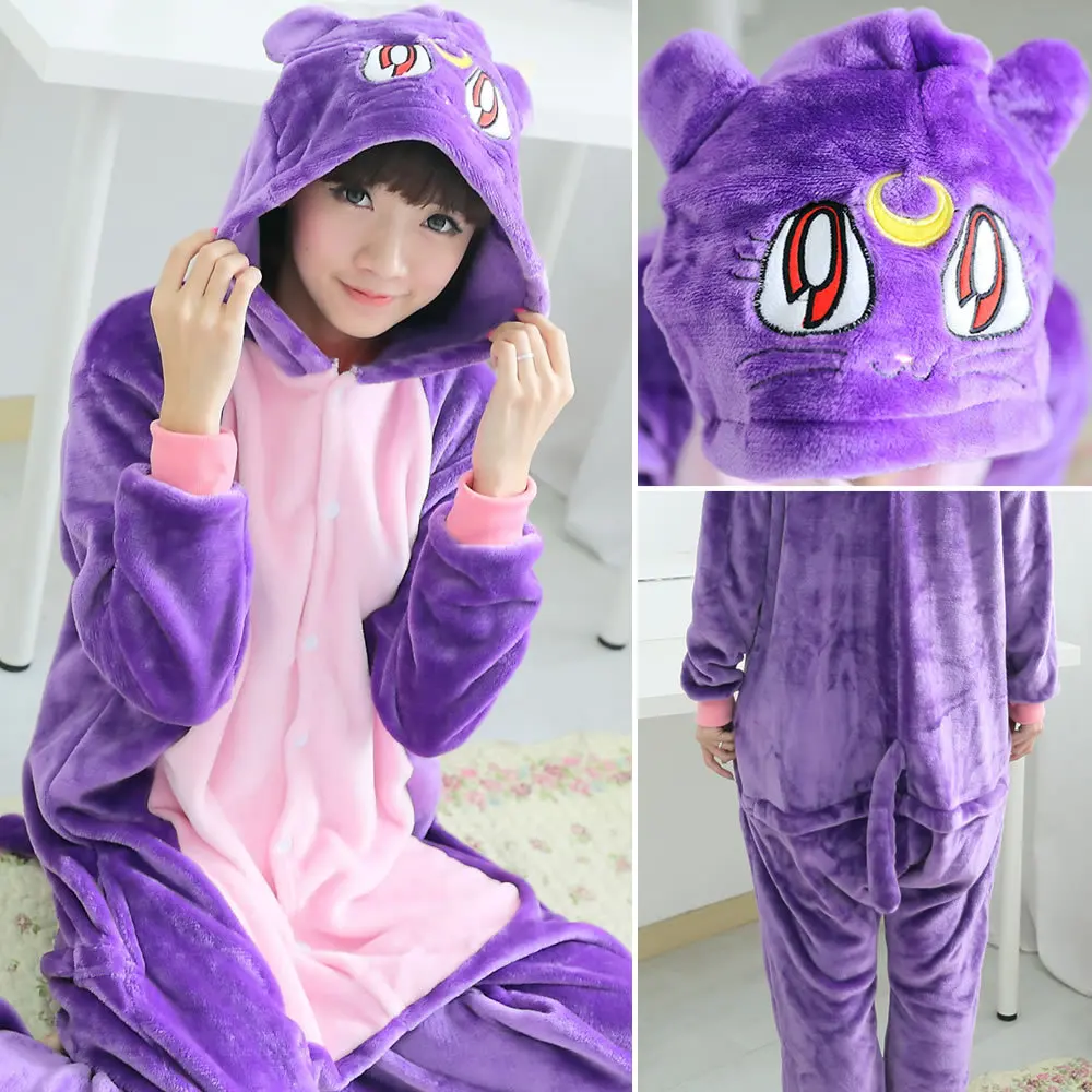 Piżama kigurumi kotek - ciepły kombinezon na zimę Turkusowy
