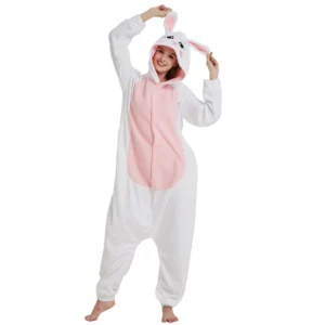 Piżama kigurumi królik - polarowy kombinezon damski Fuksja