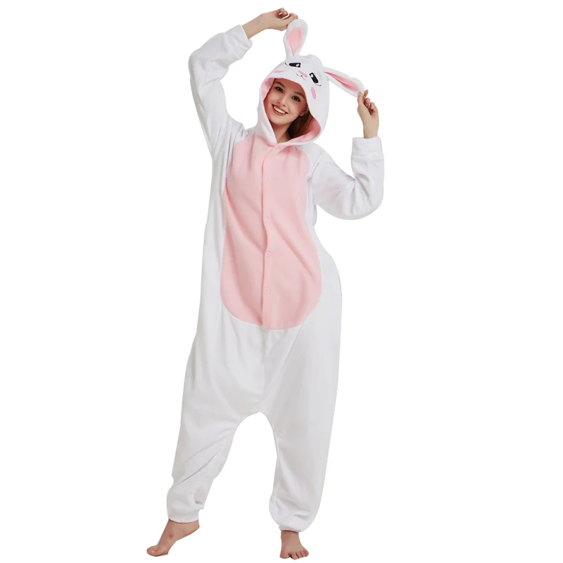 Piżama kigurumi królik - polarowy kombinezon damski Fuksja