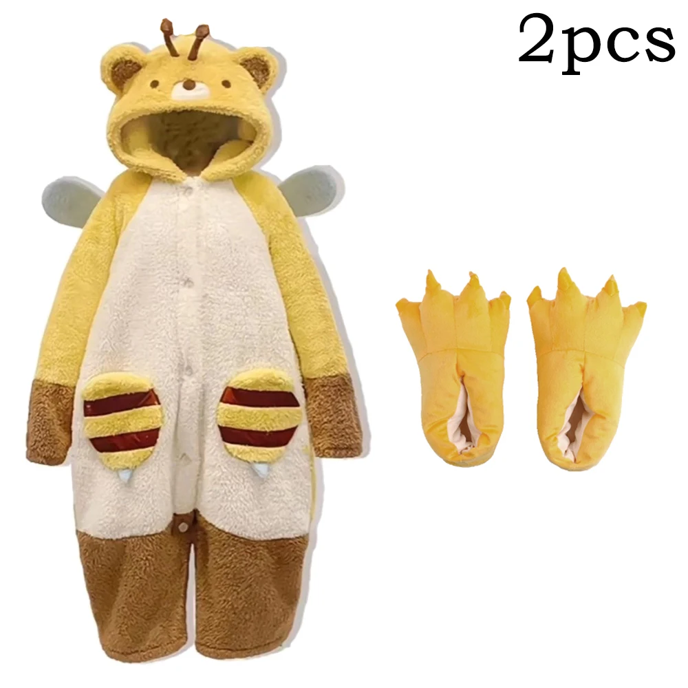 Piżama kigurumi pszczoła miodowa flanelowa z kapciami Beżowy