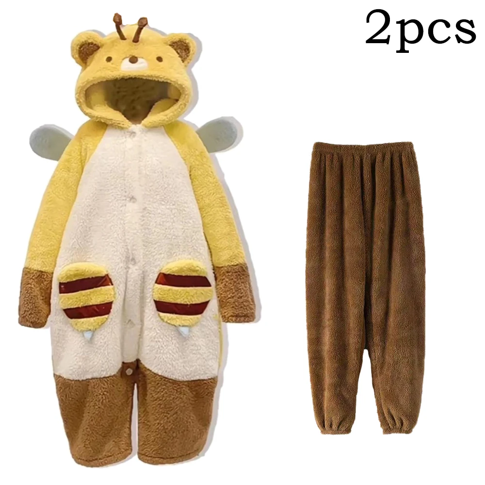 Piżama kigurumi pszczoła miodowa flanelowa z kapciami Fuksja