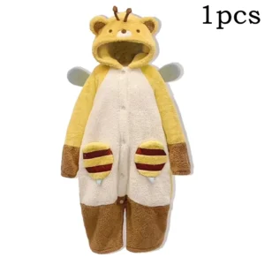 Piżama kigurumi pszczoła miodowa flanelowa z kapciami Turkusowy