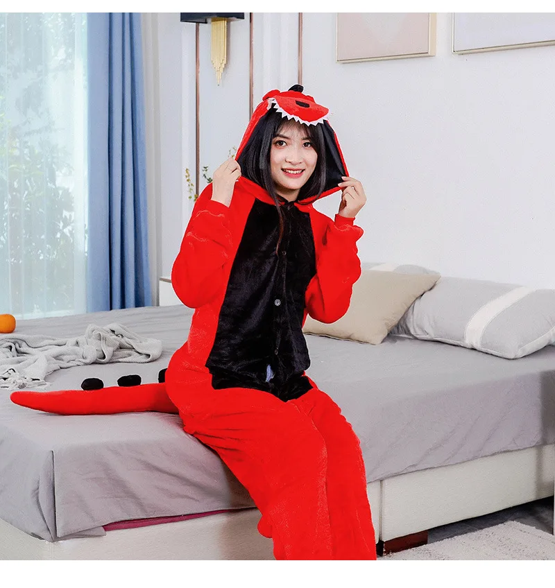 Piżama kombinezon Kigurumi czerwony dinozaur Beżowy