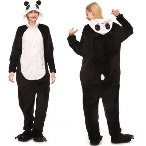Piżama kombinezon panda z kapturem flanelowa dla dorosłych Beżowy
