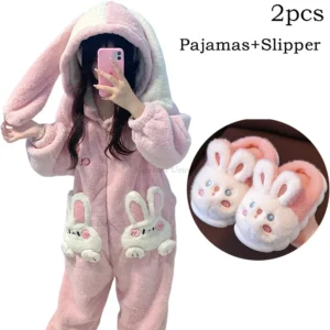 Ciepła piżama kombinezon z kapturem królik Kigurumi Beżowy