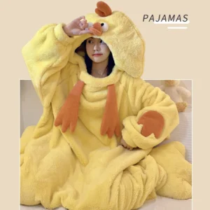 Piżama onesie kurczaczek - flanelowy kombinezon damski Fuksja