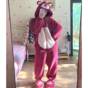 Piżama onesie z motywem misia pluszowa jednoczęściowa Fuksja