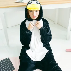 Piżama onesie pingwin - flanelowy kombinezon do spania Mięta