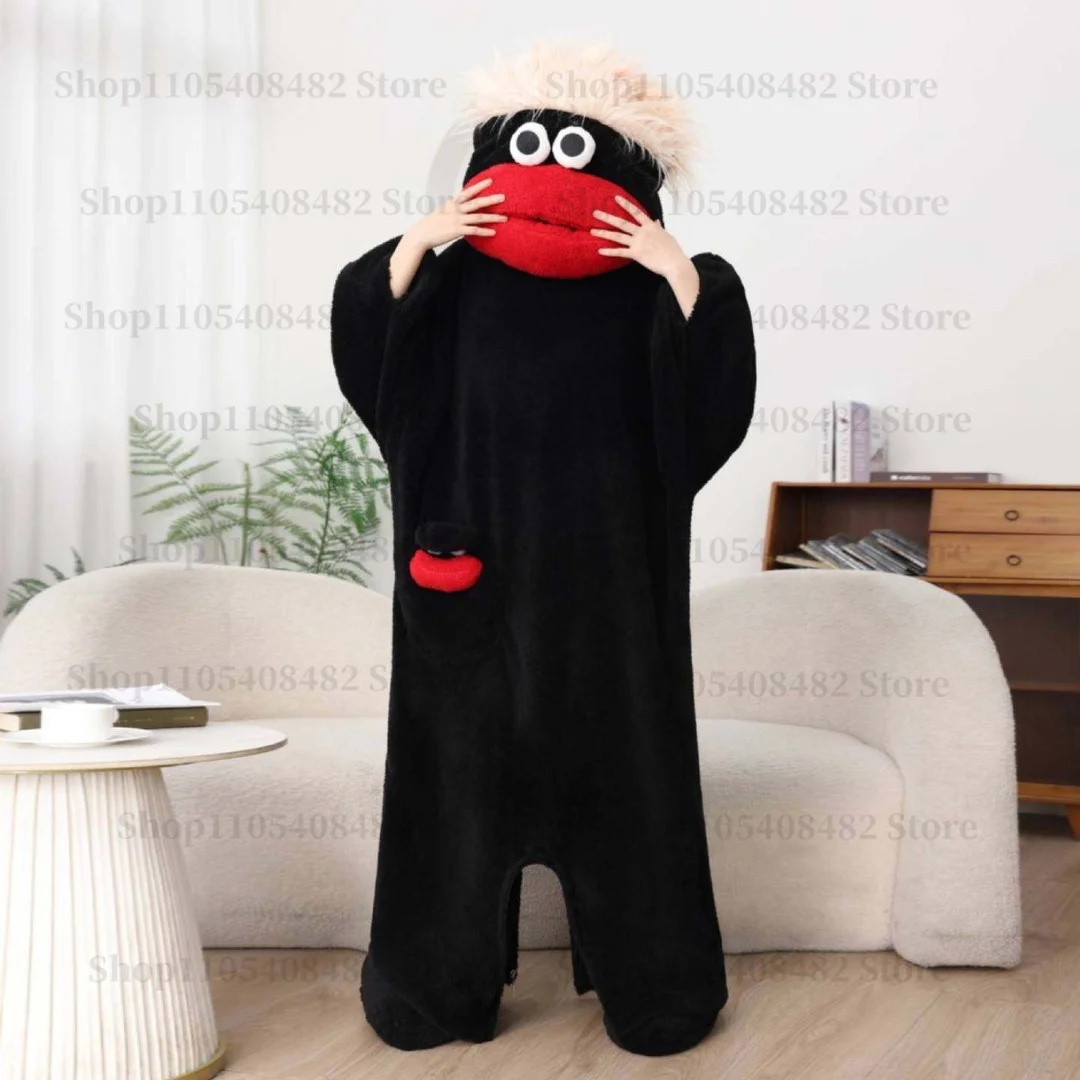 Piżama onesie Potwór - gruby kombinezon z koralowego polaru Czarny
