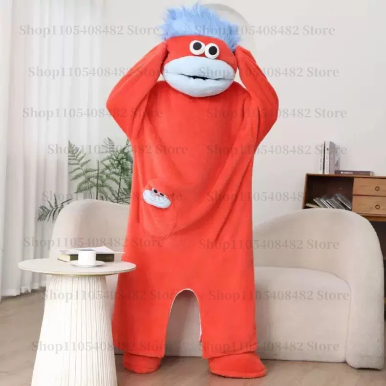 Piżama onesie Potwór - gruby kombinezon z koralowego polaru Czerwony