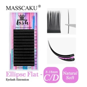Płaskie rzęsy elipsa MASSCAKU 0.15/0.20 — matowe naturalne