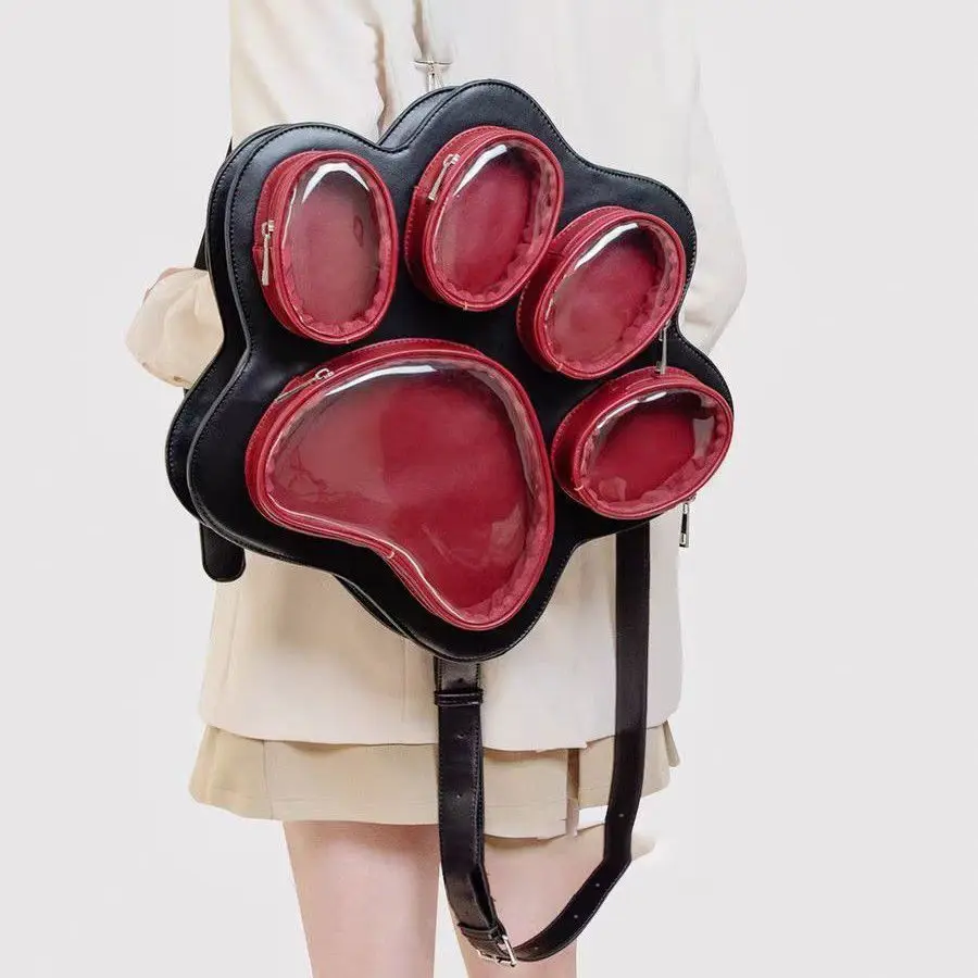 Plecak damski z łapkami kota – pojemna torba Ita Bag Czerwony
