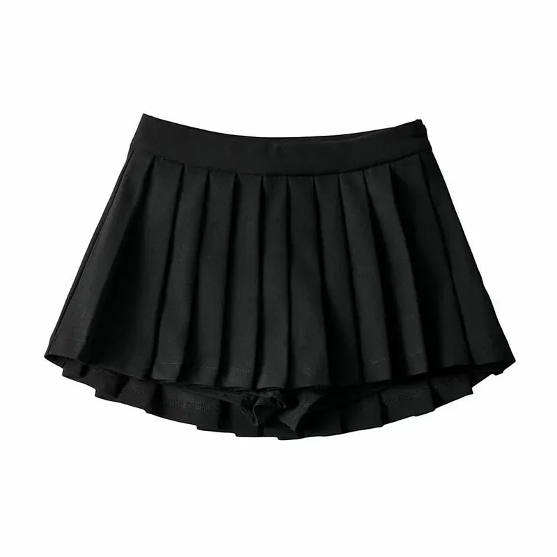 Plisowana mini spódniczka z wysokim stanem w stylu koreańskim Czarny