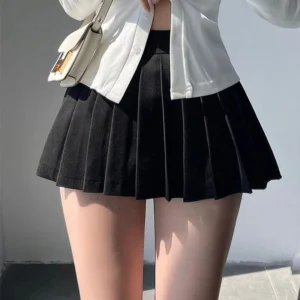 Plisowana spódnica z szortami wysoka talia mini gyaru tenis Czarny