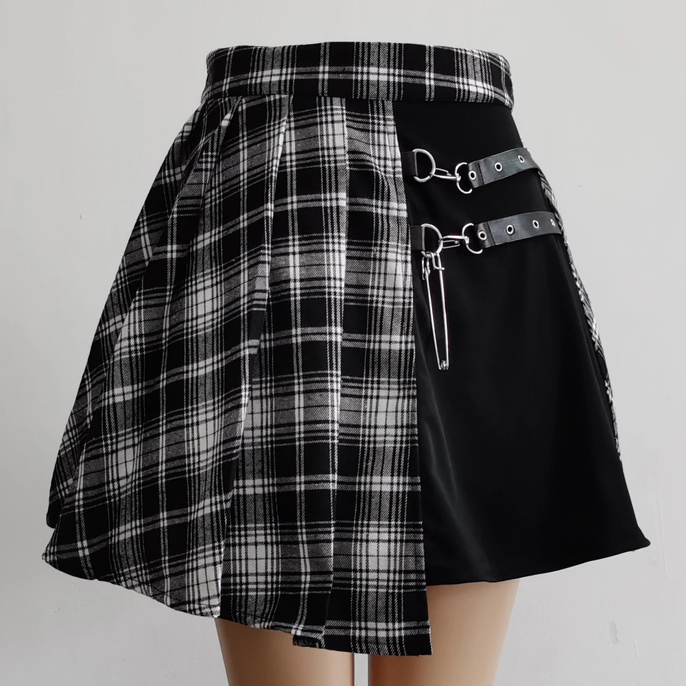 Plisowana spódnica w kratę mini wysoki stan kawaii Beżowy
