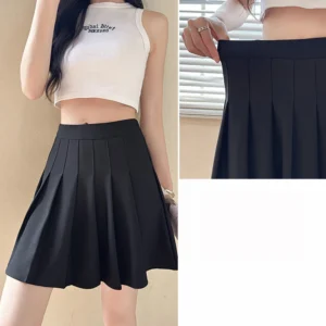 Plisowana spódnica z elastycznym pasem w stylu preppy Czarny