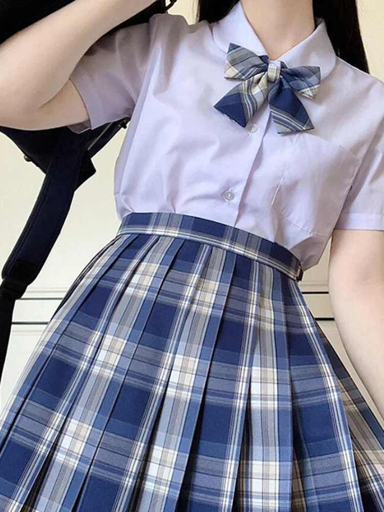Plisowana spódniczka mini w kratę z kokardą Harajuku Błękitny