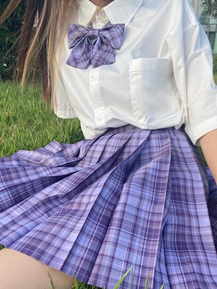 Plisowana spódniczka mini w kratę z kokardą Harajuku Lawenda
