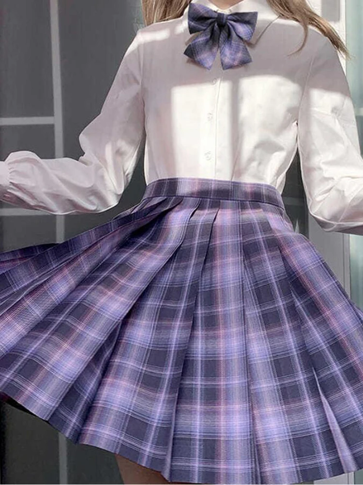 Plisowana spódniczka mini w kratę z kokardą Harajuku Srebrny
