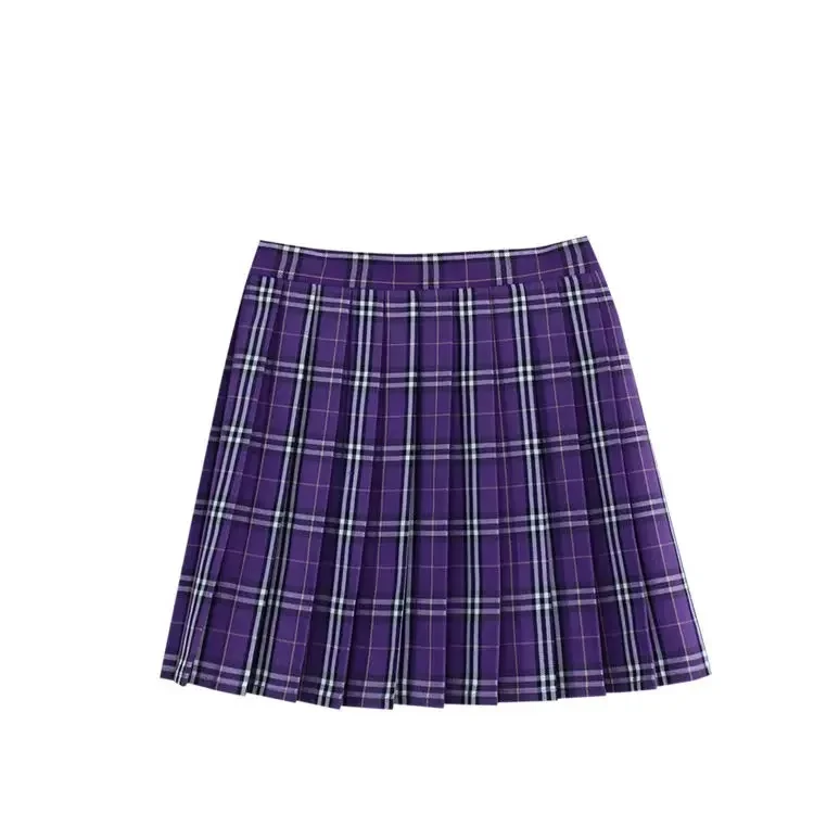 Plisowana spódniczka mini w kratę koreańska szkolna styl Preppy Ciemny fiolet