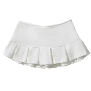 Plisowana spódniczka mini z wysokim stanem — streetwear w stylu koreańskim Biały