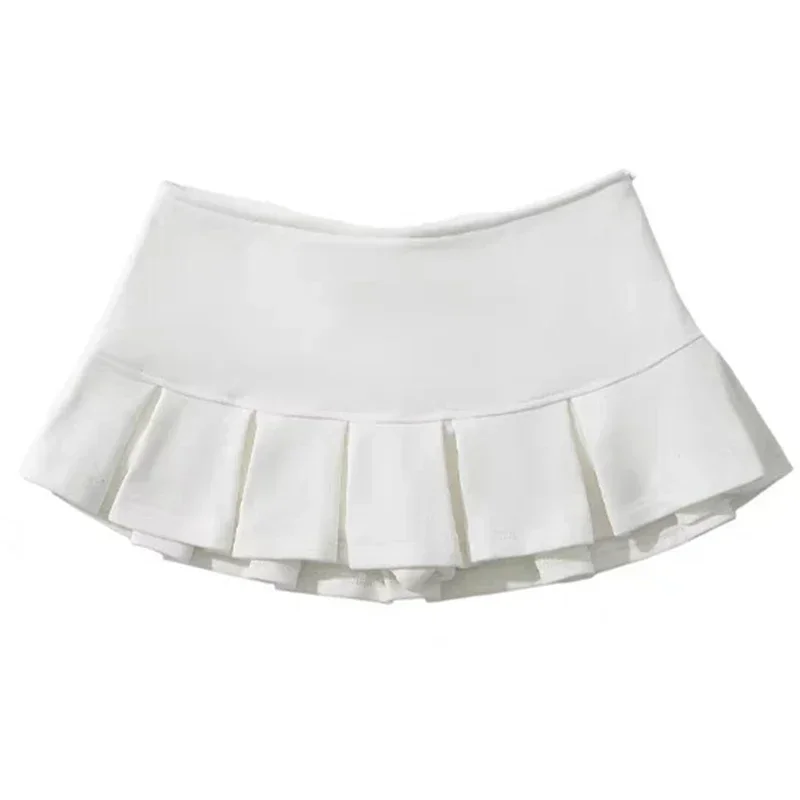 Plisowana spódniczka mini z wysokim stanem — streetwear w stylu koreańskim Biały