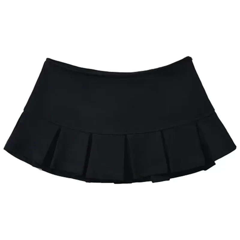 Plisowana spódniczka mini z wysokim stanem — streetwear w stylu koreańskim Czarny