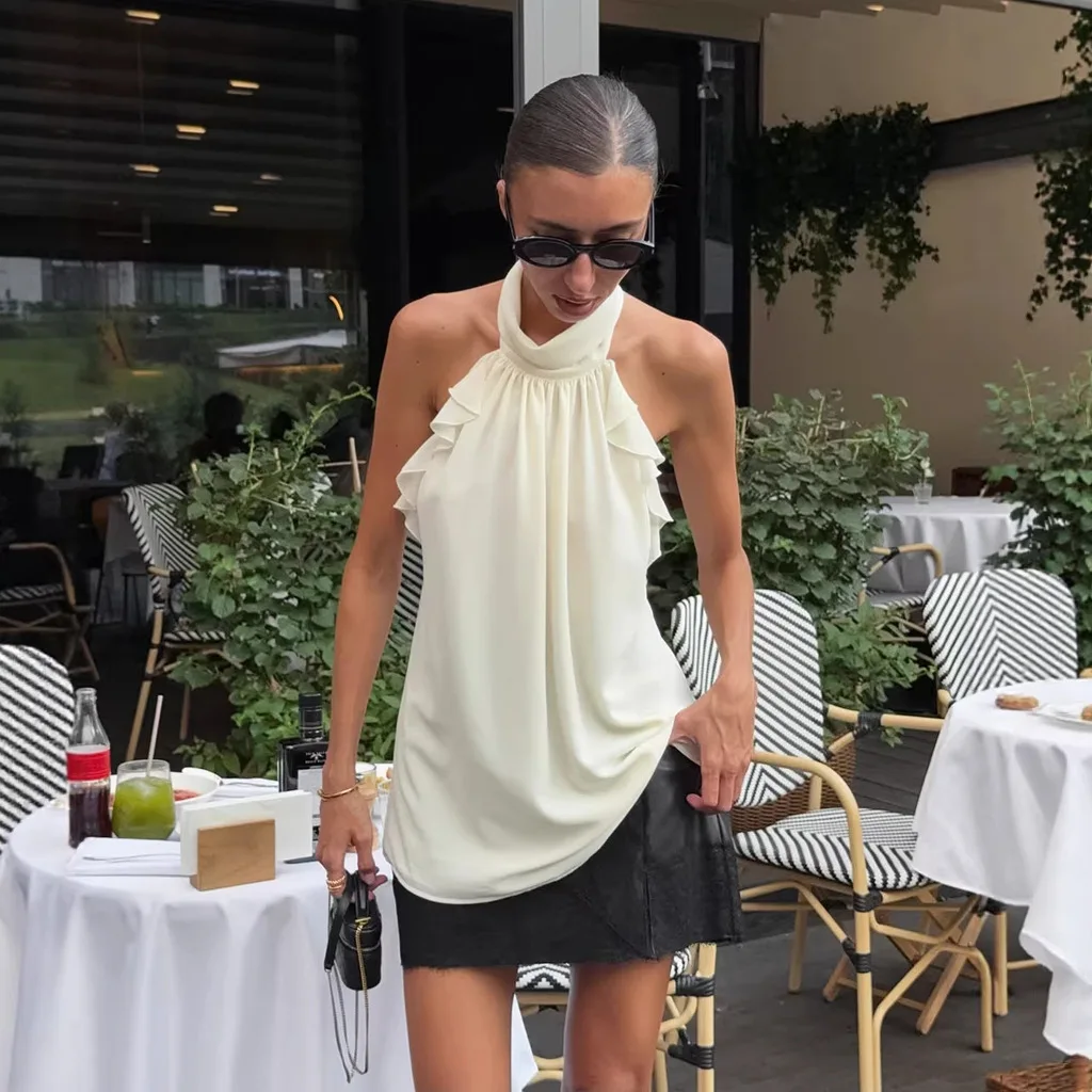 Plisowana sukienka maxi bez ramiączek z odkrytymi plecami Biały
