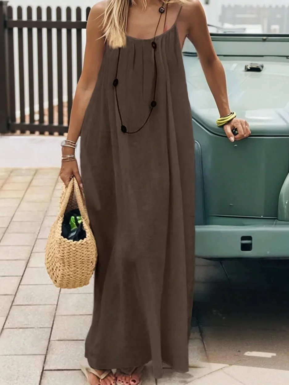 Plisowana sukienka maxi halter z odkrytymi plecami na plażę Czarny