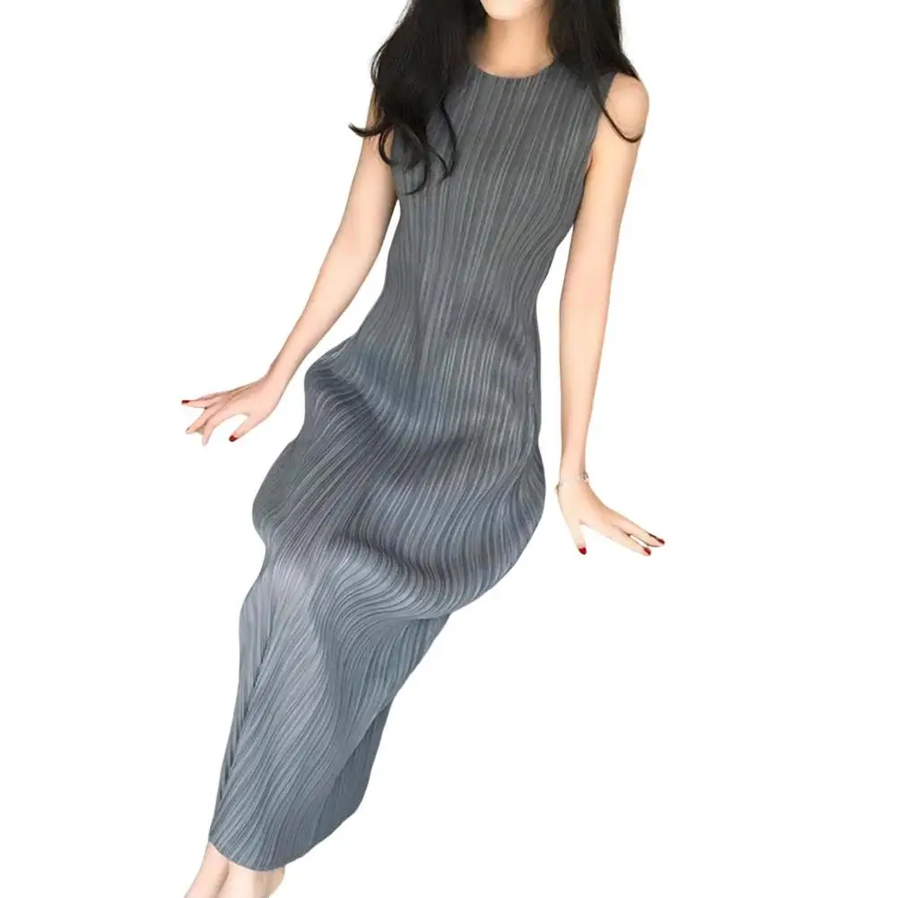 Plisowana sukienka Miyake bez rękawów luźna midi koreański styl Niebieski