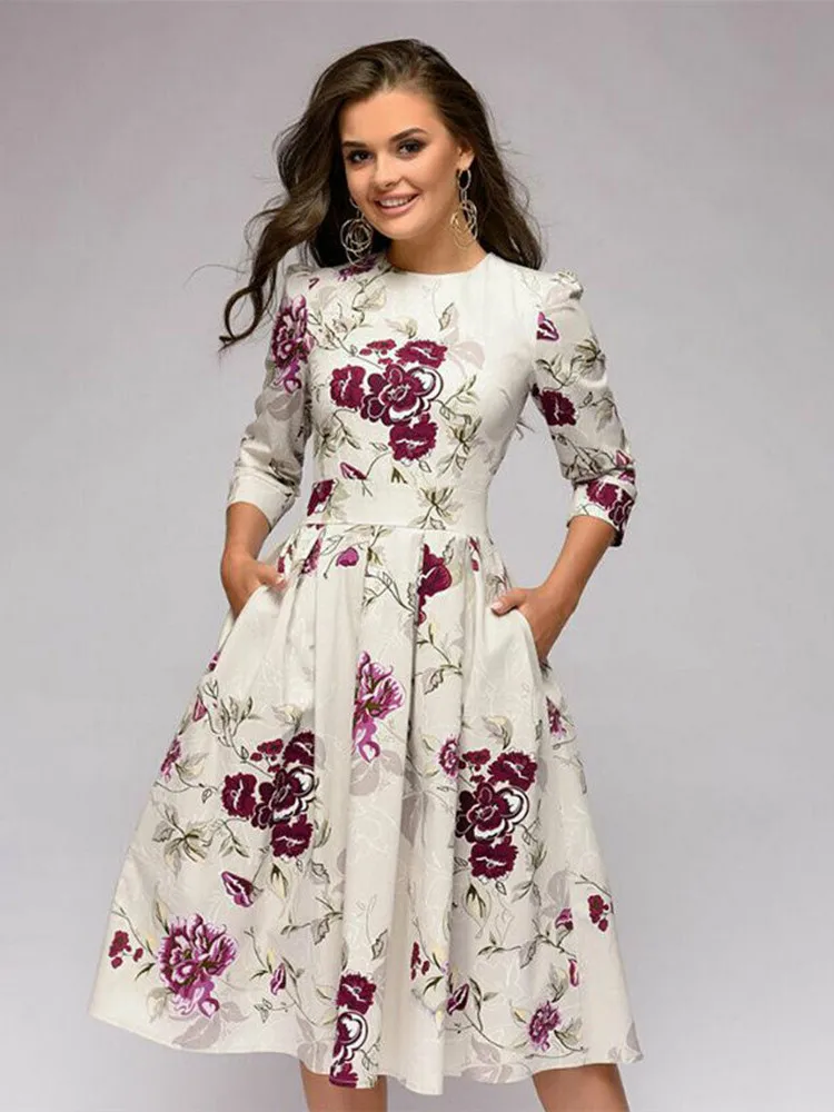 Plisowana tunika sukienka w stylu vintage z długim rękawem Biały