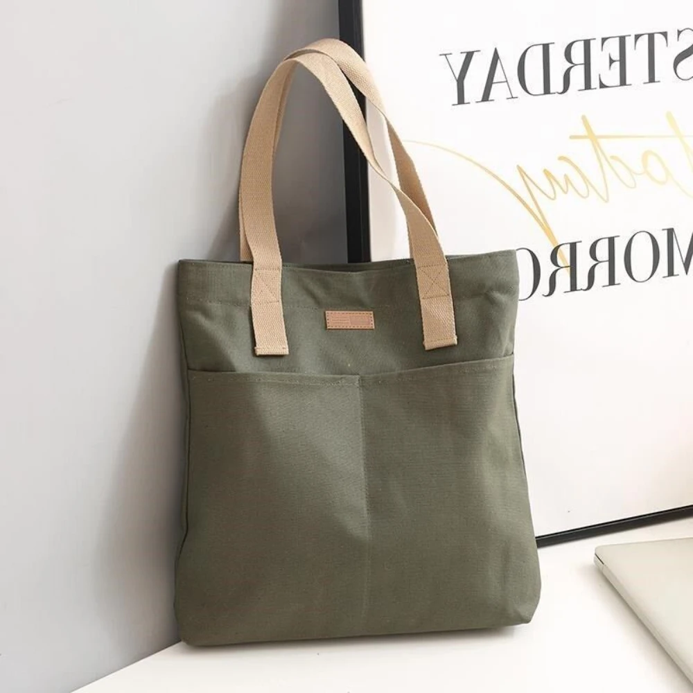 Płócienna torba typu tote z dekoracyjnym haftem Zielony