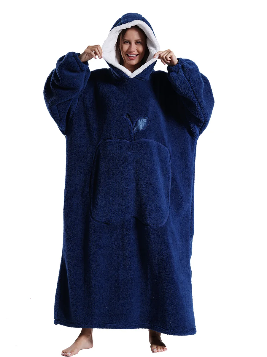 Pluszowa bluza-koc z kapturem oversize na zimę Jasnoszary