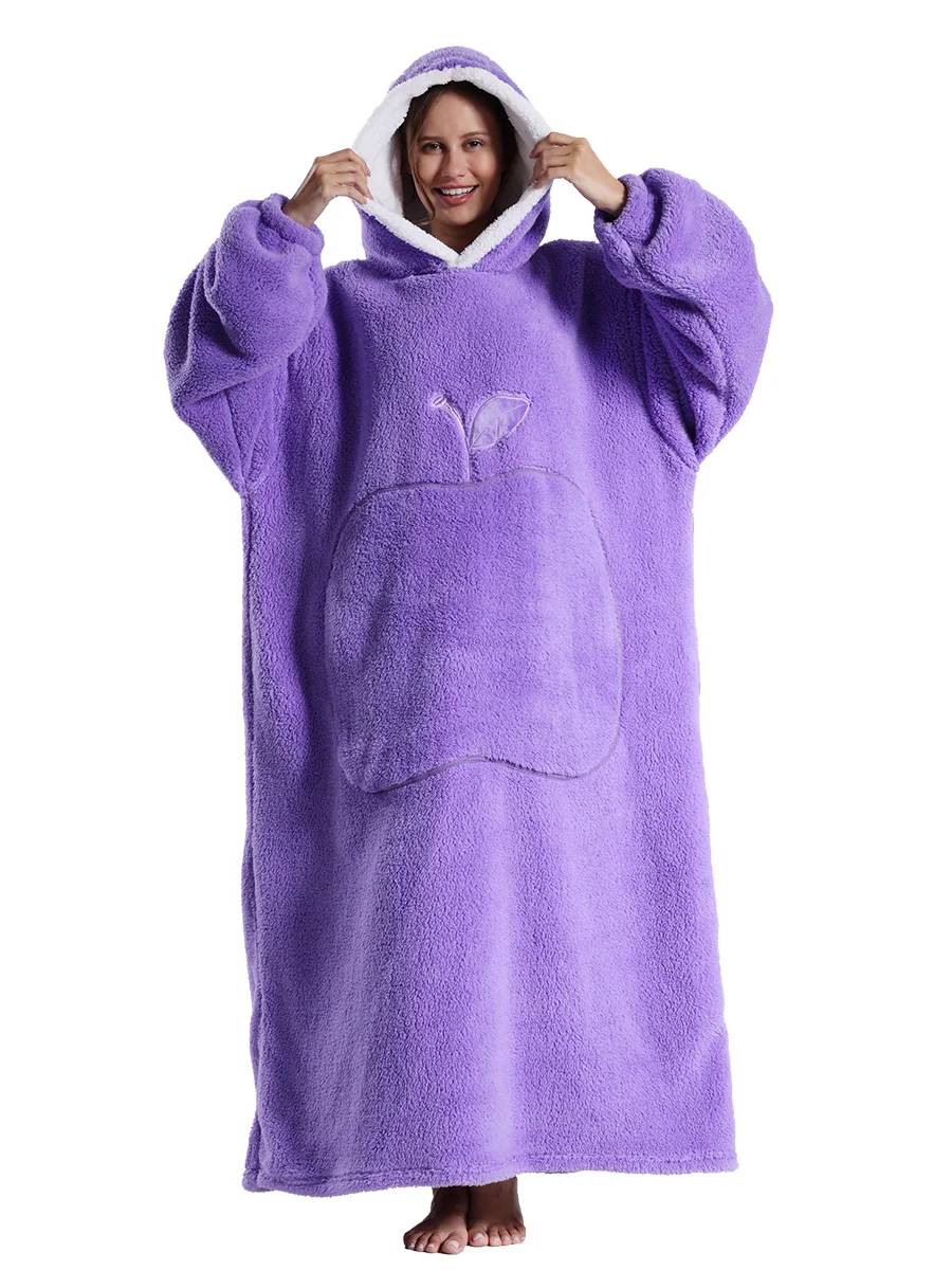 Pluszowa bluza-koc z kapturem oversize na zimę Owocowa zielona
