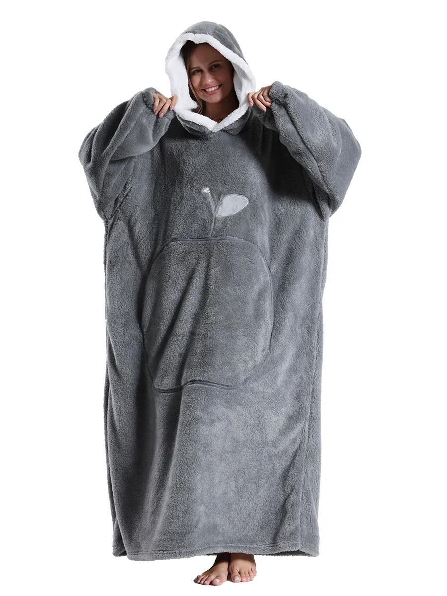 Pluszowa bluza-koc z kapturem oversize na zimę Przeżółty