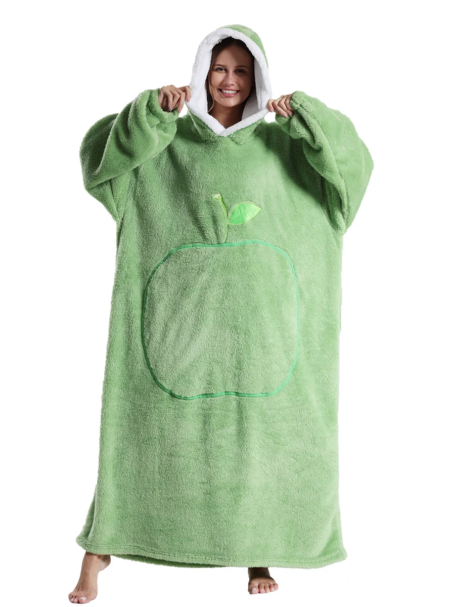 Pluszowa bluza-koc z kapturem oversize na zimę świecący żółty
