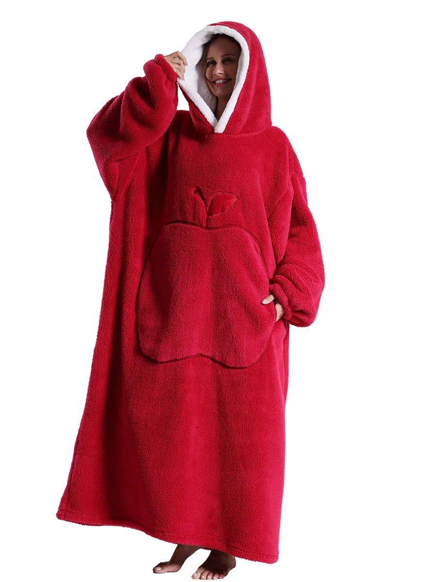 Pluszowa bluza-koc z kapturem oversize na zimę Złoto i srebrno