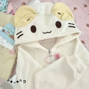 Pluszowa bluza rozpinana oversize w stylu kawaii Biały