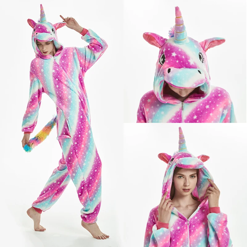 Pluszowa piżama jednoczęściowa kigurumi z jednorożcem Czarny