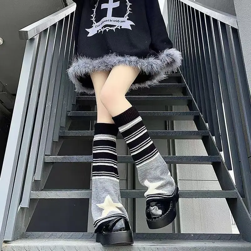 Pluszowe ocieplacze na nogi z kokardką w stylu Harajuku Czarny