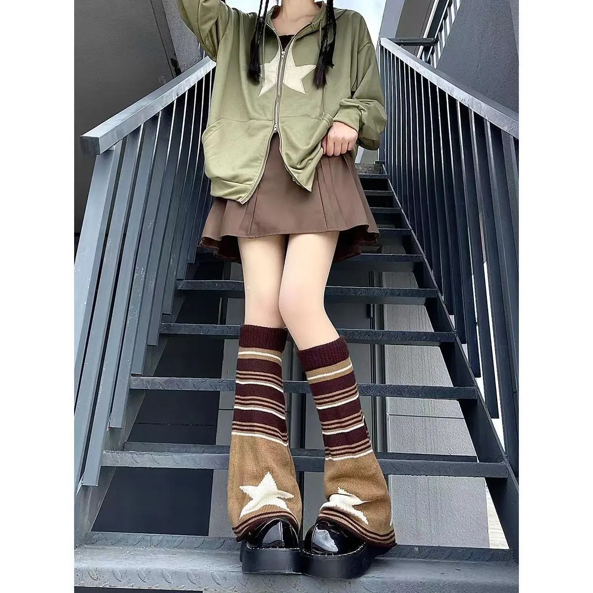 Pluszowe ocieplacze na nogi z kokardką w stylu Harajuku Niebieski