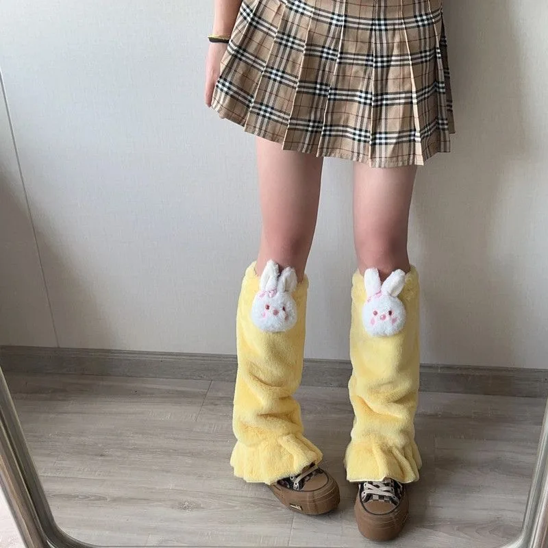 Pluszowe ocieplacze na nogi z kokardką w stylu Harajuku Szary