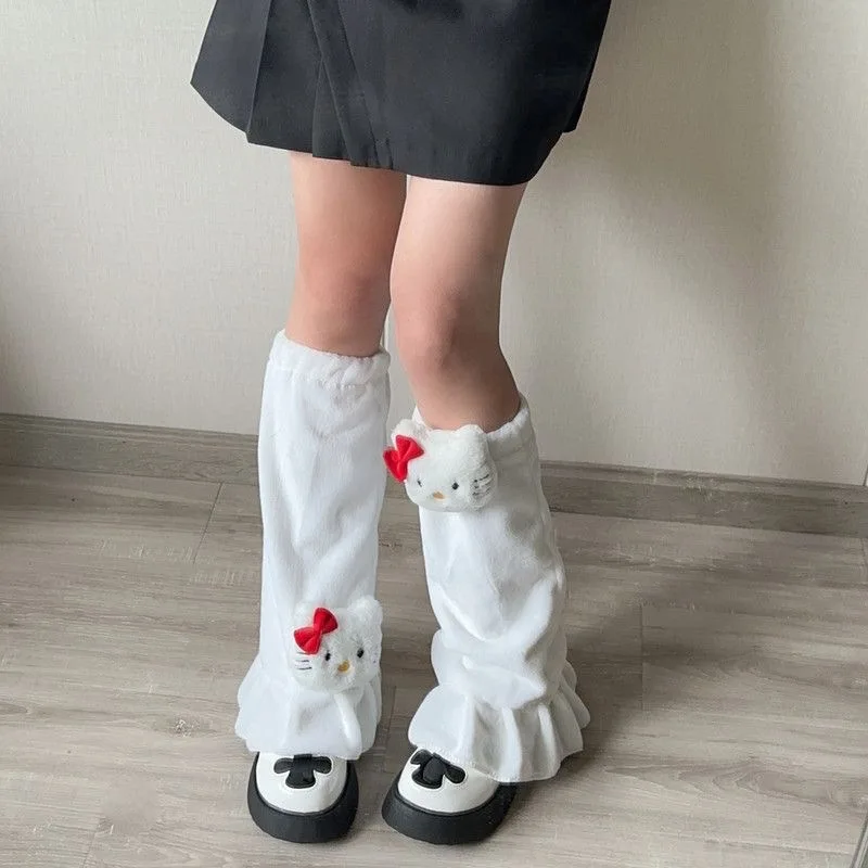 Pluszowe ocieplacze na nogi z kokardką w stylu Harajuku Zielony